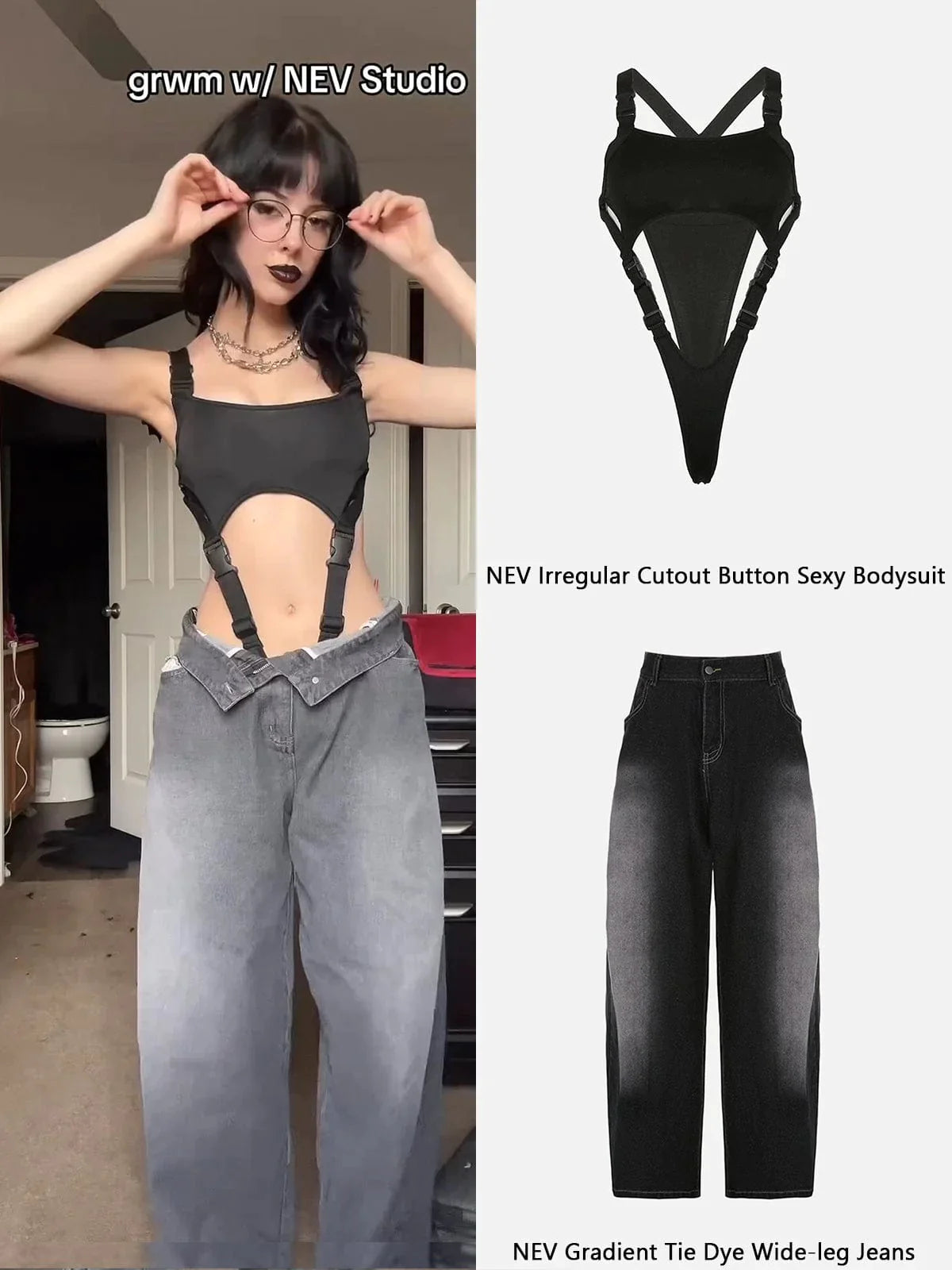 Irregular Cutout Button Sexy Bodysuit