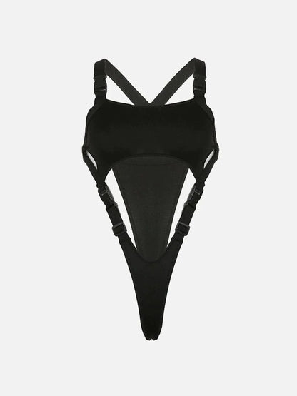 Irregular Cutout Button Sexy Bodysuit