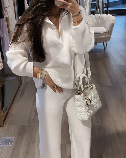 LONG-SLEEVED ZIPPER TOP AND PANTS TWO-PIECE SUIT